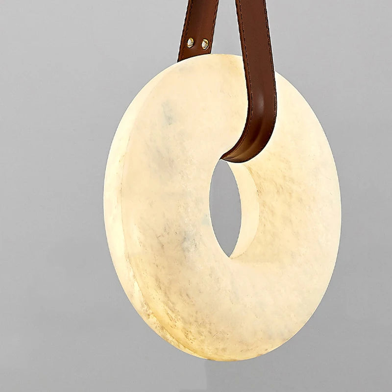 Angelo - Pendant - Alabaster, Brown Leather & Gold