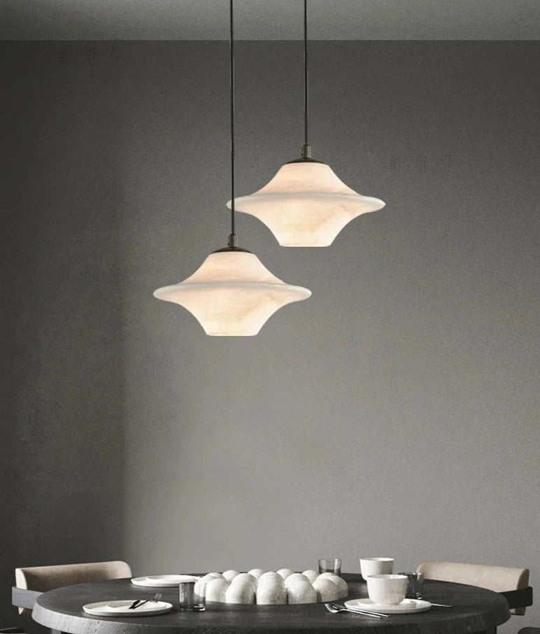 Sella Pendant - White Marble & Black