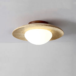 Roberto Flush Mount - Travertine & Wood