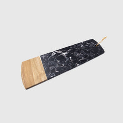 Savino - Black Marble & Acacia Wood Rectangular Tray