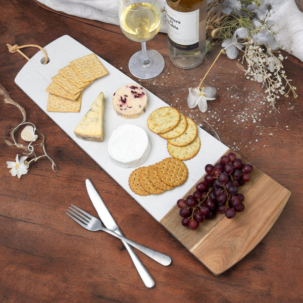 Savino - White Marble & Acacia Wood Rectangular Tray