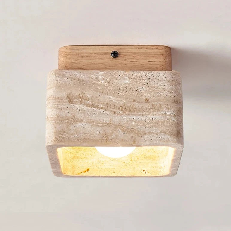 Riccardo Flush Mount - Travertine & Wood