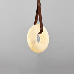 Angelo - Pendant - Alabaster, Brown Leather & Gold