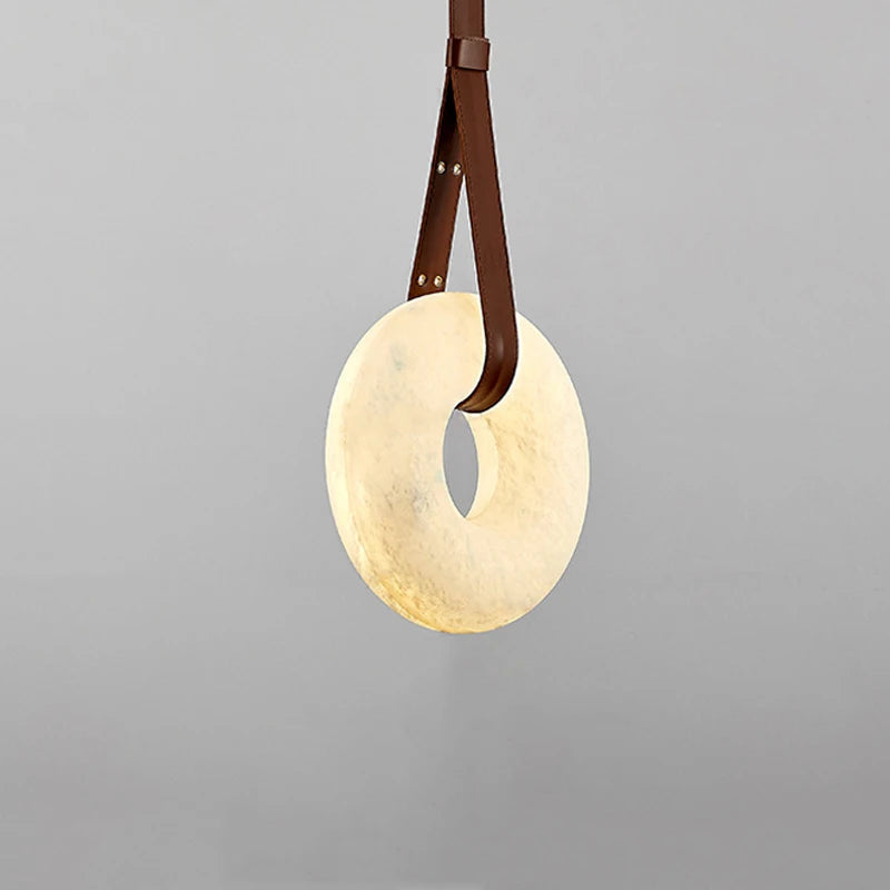 Angelo Pendant - Alabaster, Brown Leather & Gold