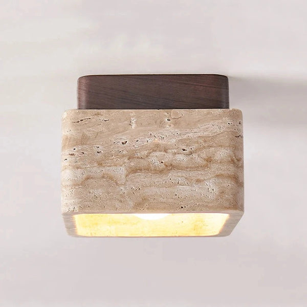 Riccardo Flush Mount - Travertine & Wood