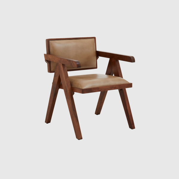 Silvan - Armchair - Black Teak Wood & Light Brown Leather